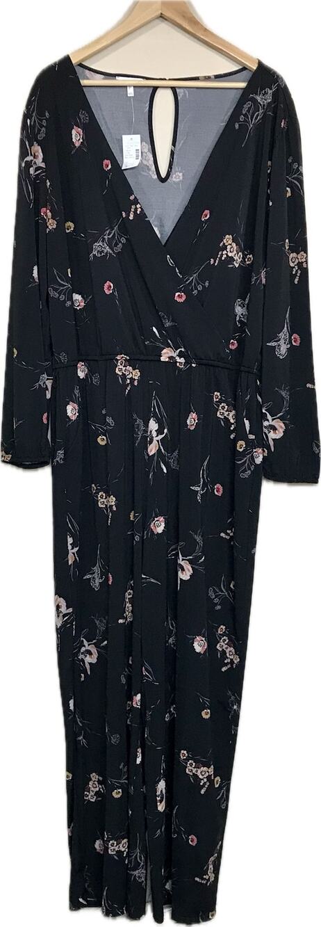 Maurices Long Sleeve V Neck Black Floral One Piece Dressy Pants Romper XXL